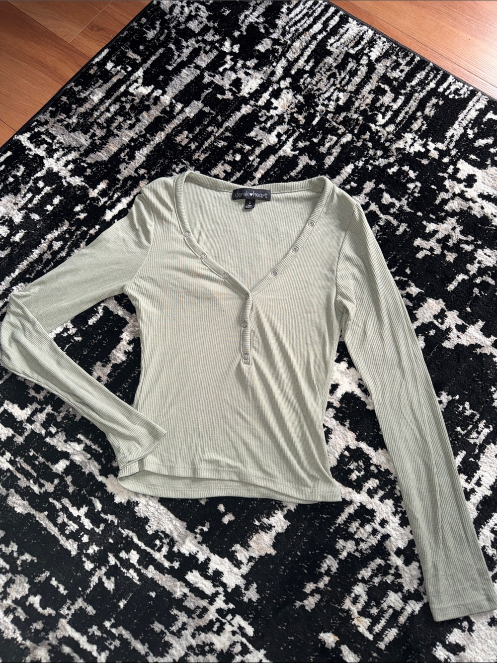 Brandy Melville Light Sage Ribbed Henley Long Sleeve Top